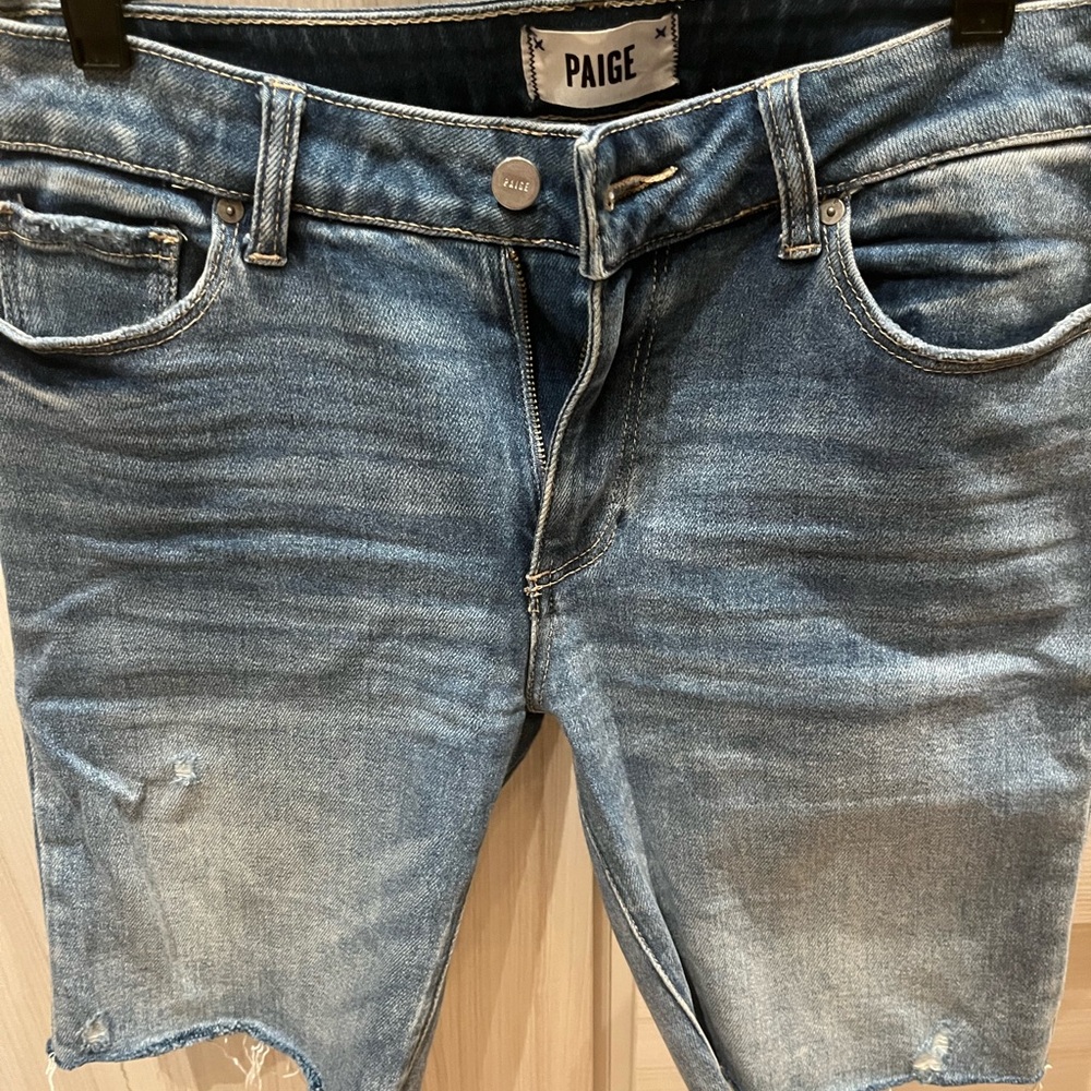 PAIGE Women’s Distressed Blue Jean Shorts, Size 28